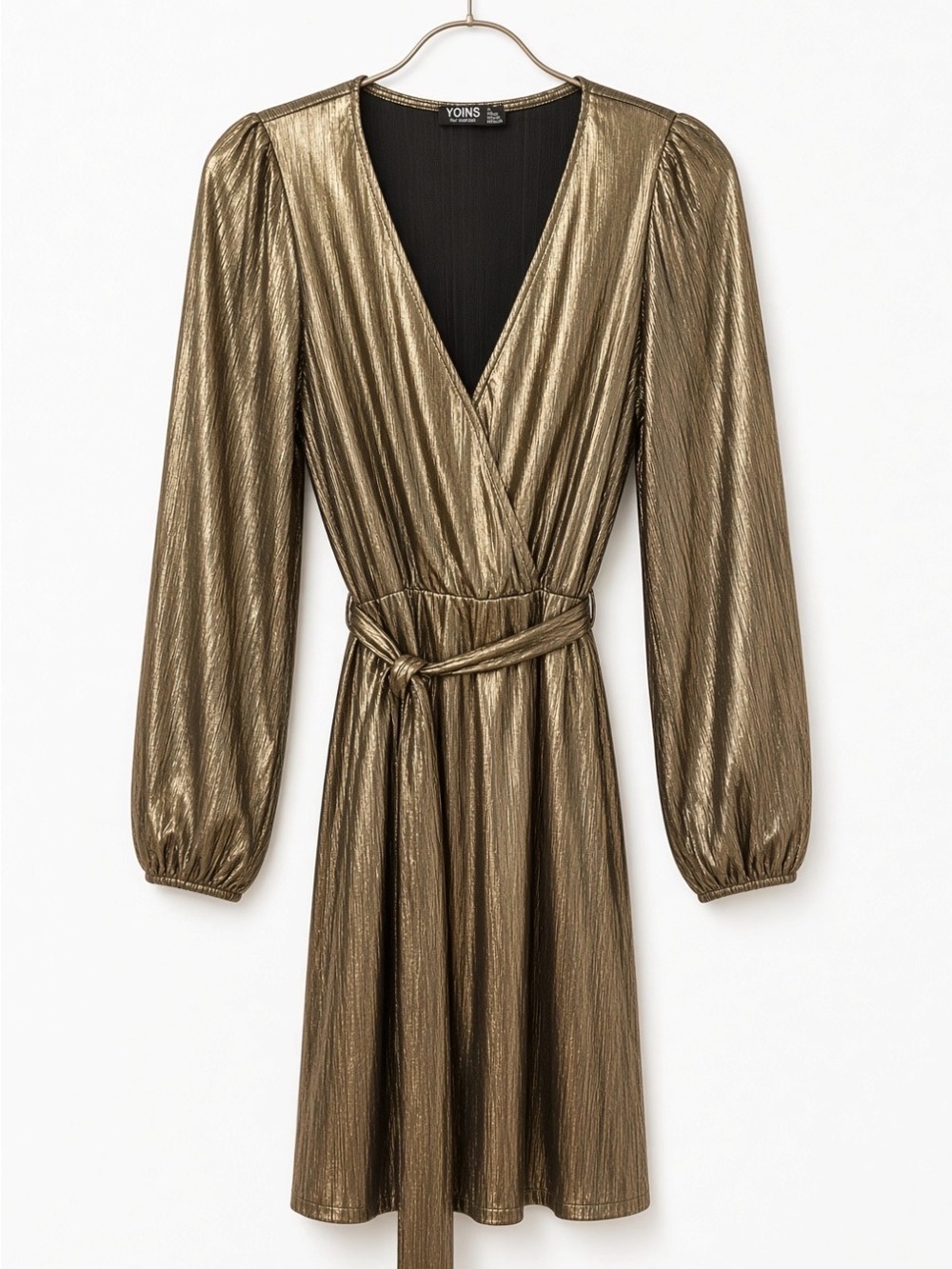Yoins Gold Metallic Wrap Dress Size S 4/6